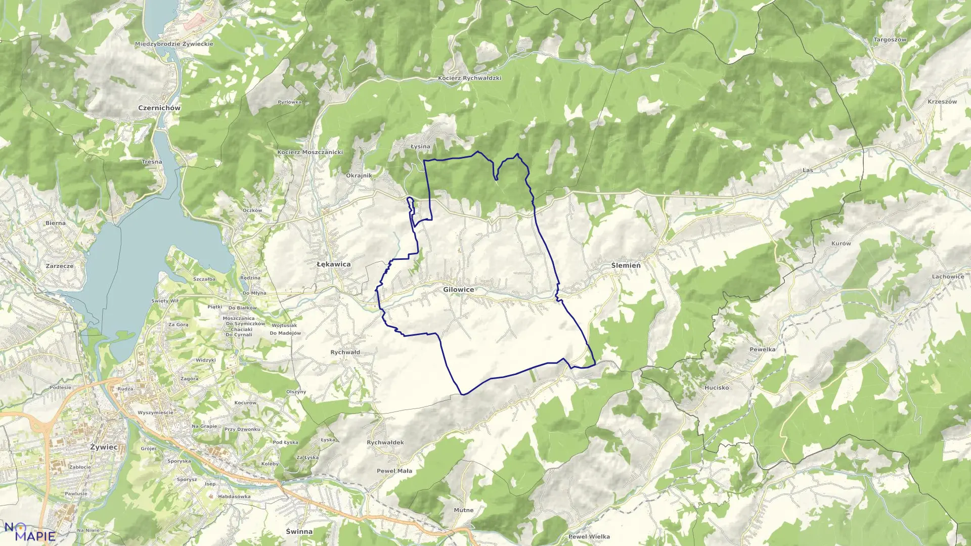 Mapa obrębu Gilowice w gminie Gilowice